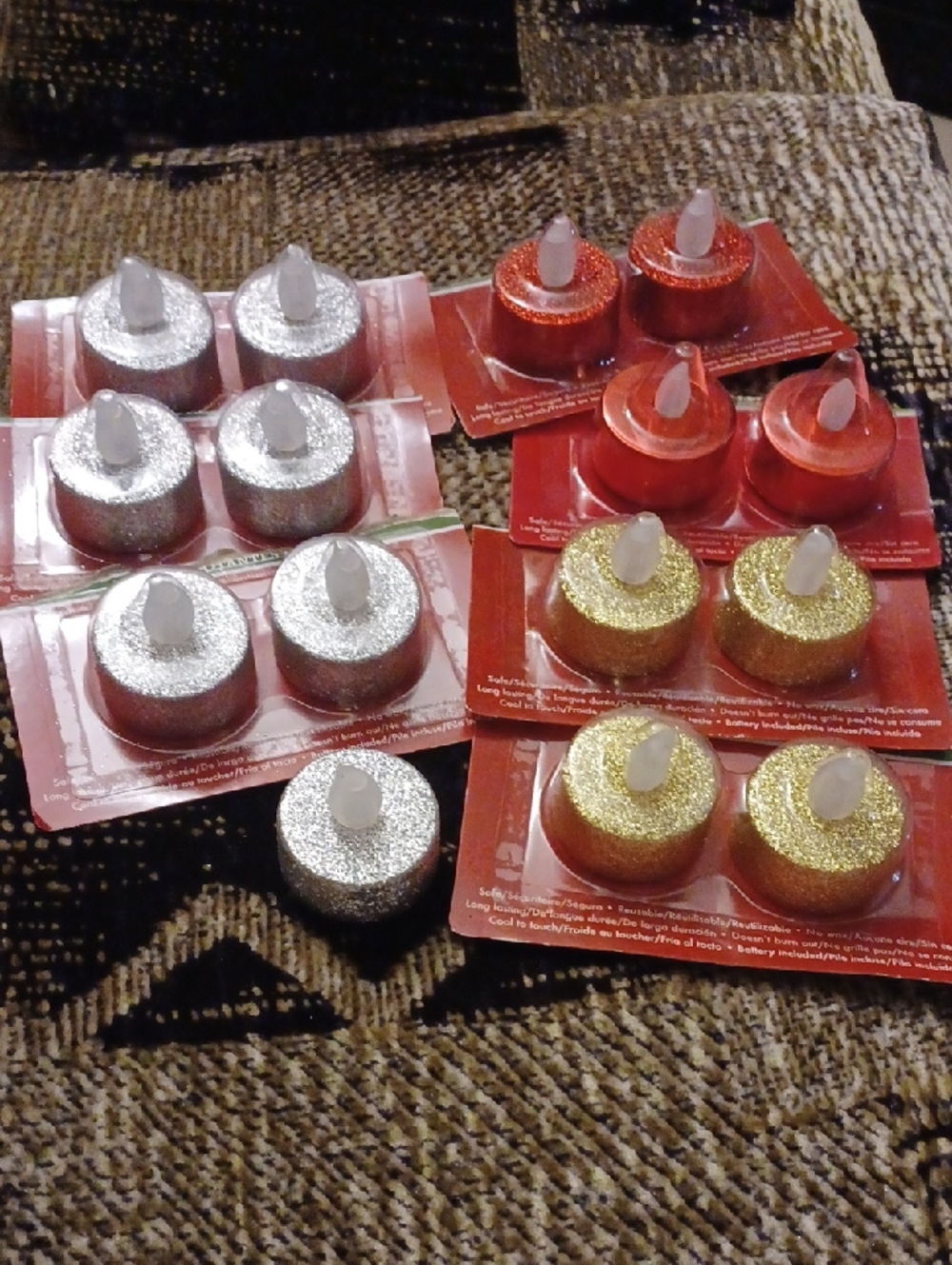 4/$30 Glitter LED Tea Lights - Silver, Gold, Red - Set Of 15